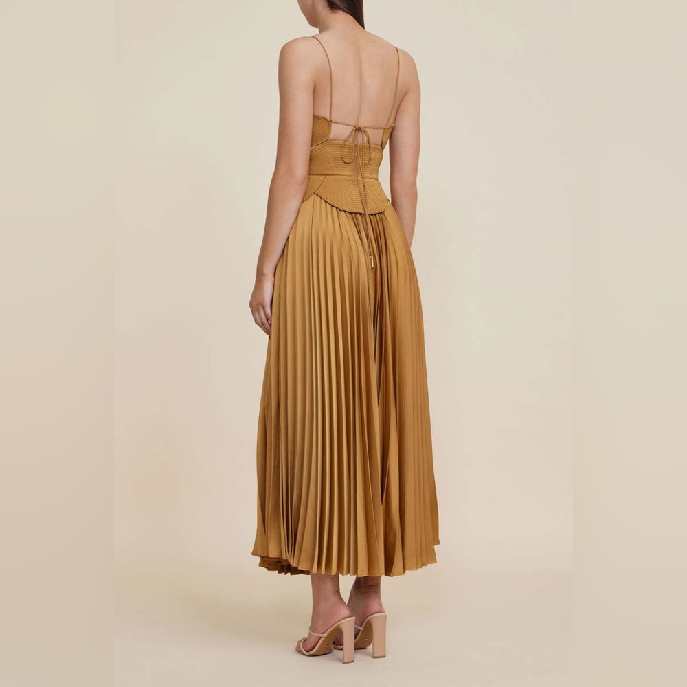 Reiss Gold US 6 pleated maxi dress perfect for weddings,date/dinner events. - Picture 4 of 7